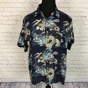 Vintage Y2K Red Dragon Kennington Button Down Rayon Shirt
